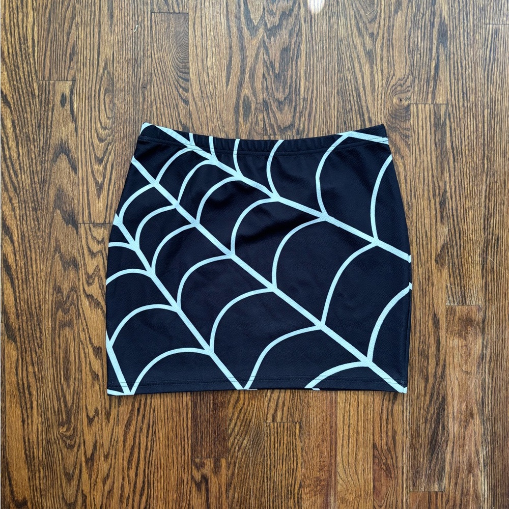 SOLD Black and White Spiderweb Mini Skirt